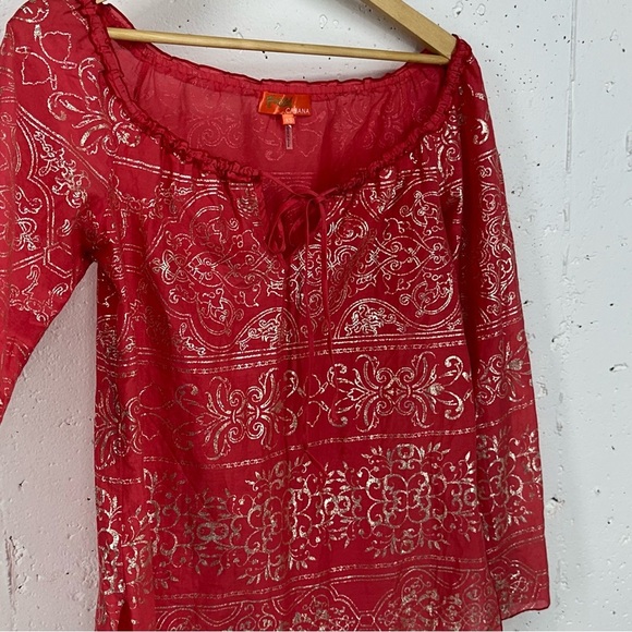 Hale Bob Women’s size XS Hot Pink & Gold Lightweight Peasant Blouse - Picture 7 of 12